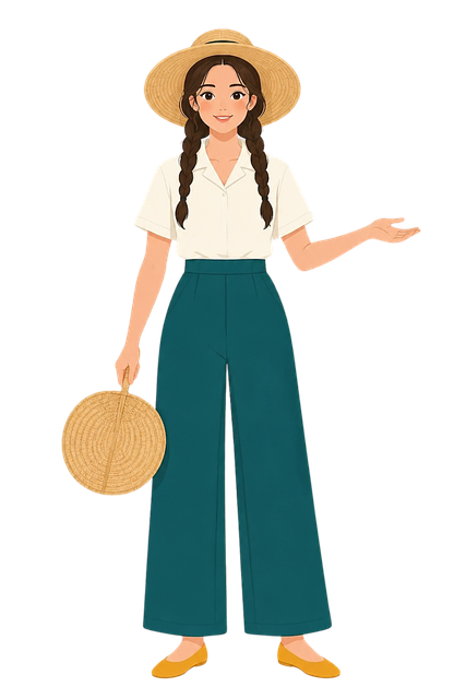 Free stylish woman summer fashion wide leg pants vector