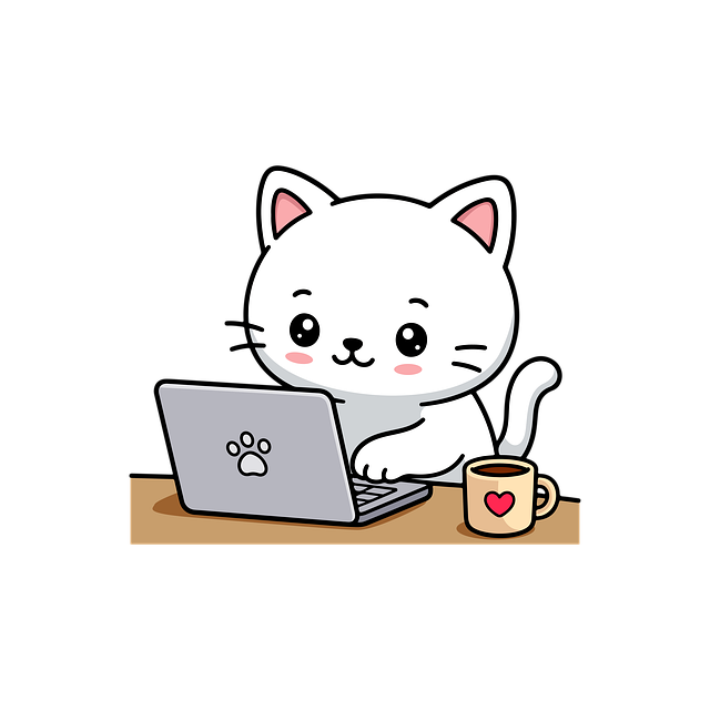 Free cat cute laptop illustration