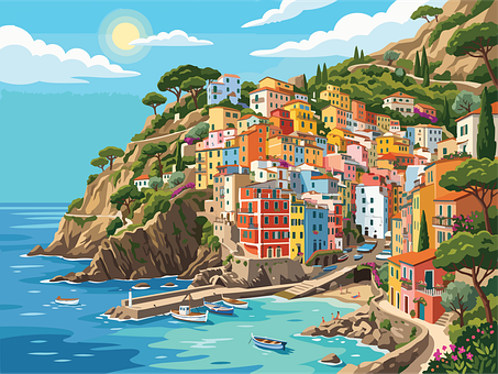 Free Coastal Village Mediterranean Landscape vector and picture