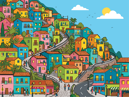 Free Colorful Houses Winding Streets vector and picture