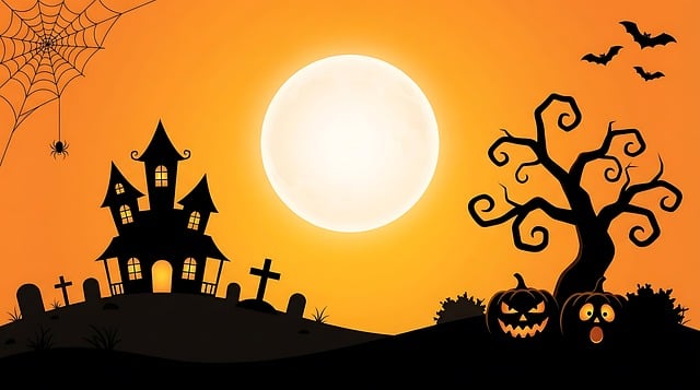 Free halloween haunted house graveyard illustration