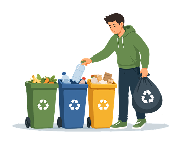 Reciclaje, Hombre, Papelera, Plásticos