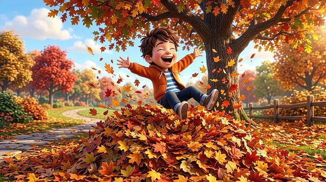 Free child boy autumn illustration