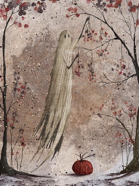 Free ghost trees pumpkin illustration