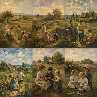 Pastoral, Crianças, Parquinho, Paisagem