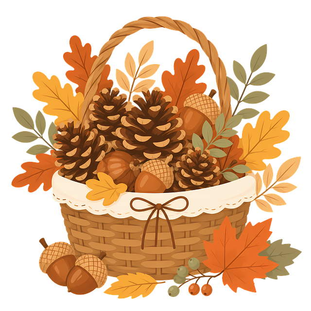 Free autumn basket pinecones acorns illustration