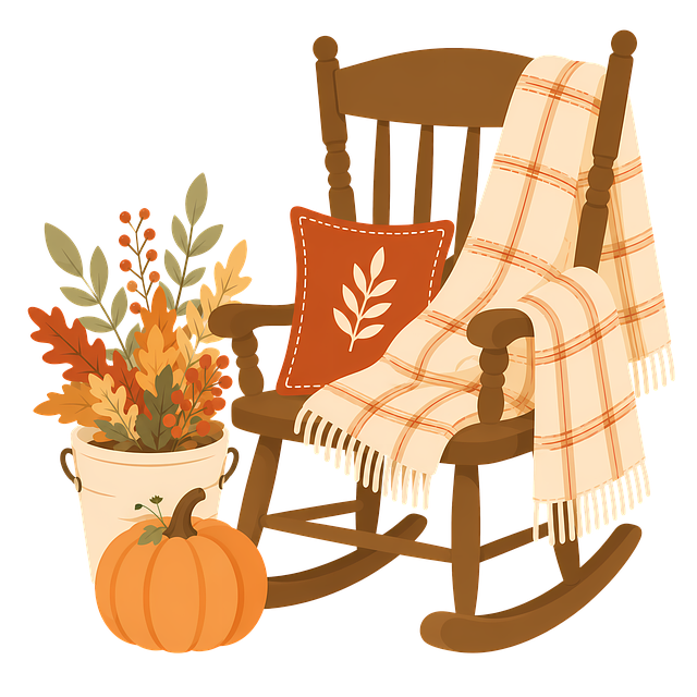Free rocking chair fall decor plaid blanket illustration