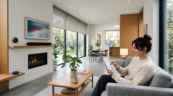 Stue, Kvinde, Tablet, Moderne Design