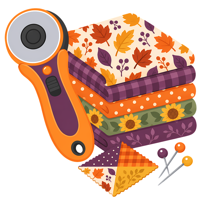 Free pins rotary cutter autumn fabrics illustration