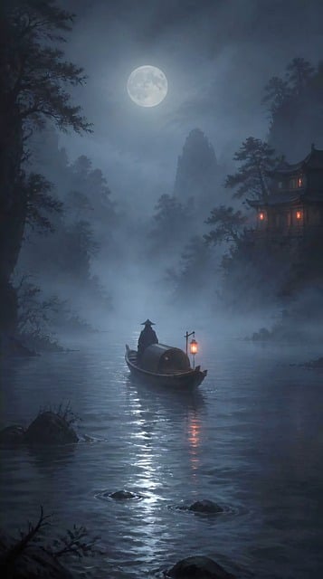 Luz De Luna, Luna, Noche, Río, Barco