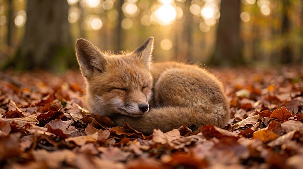 Ai Genereret, Ræv, Efterår, Sover, Natur