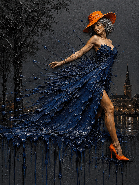 Arte, Abstracción, Óleo, Vestido, Mujer