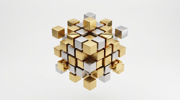 Ouro, Prata, Geometria, Abstrato, Cubo