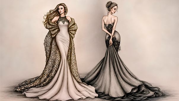 Moda, Ilustração, Vestido, Design, Arte