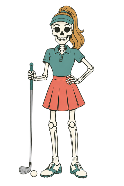 Skelett Golfer, Golfschläger, Golfball