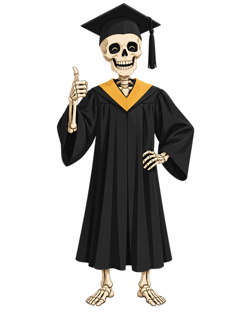 Free graduation skeleton in cap academic gown vector
