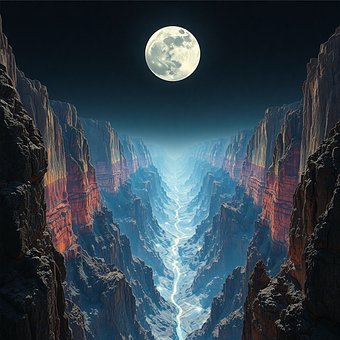Schlucht, Mond, Dämmerung, Nachthimmel