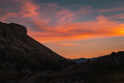 Berge, Sonnenuntergang, Roter Himmel