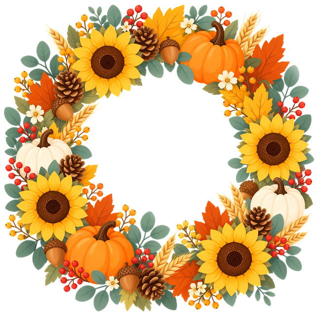 Free autumn wreath pumpkin sunflower illustration