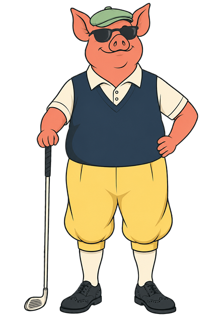 Free pig golfer anthropomorphic pig golf club vector