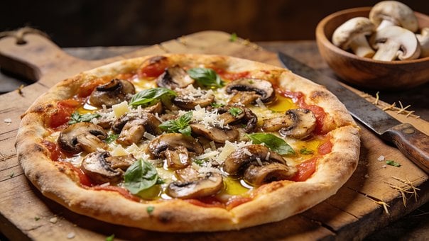 Pizza, Ciuperci, Brânză, Busuioc