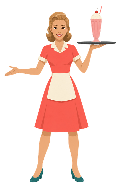 Free retro waitress cherry milkshake uniform vector