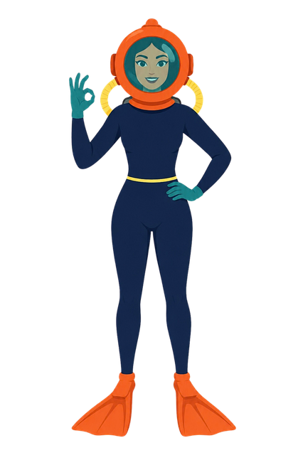 Free diver female character diving helmet vector