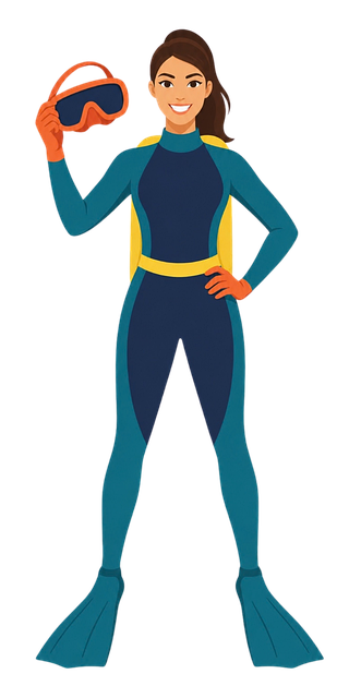 Free female diver snorkel wetsuit vector