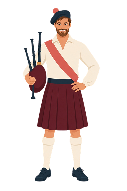 Free bagpipe player traditional costume musician vector