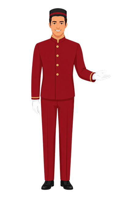 Free hotel bellhop red uniform white gloves illustration
