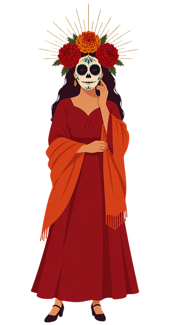 Free day of the dead sugar skull floral crown illustration