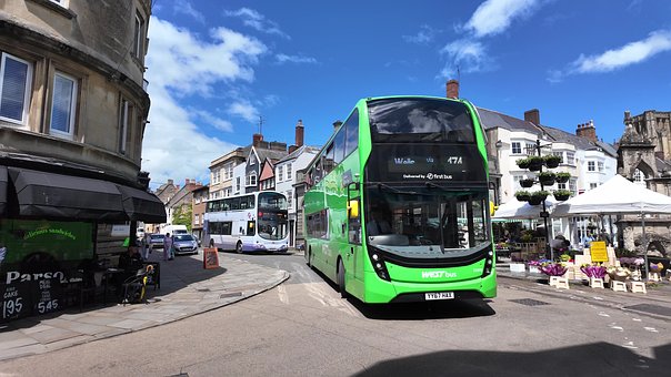 Wells, Doppeldeckerbus, Marktplatz
