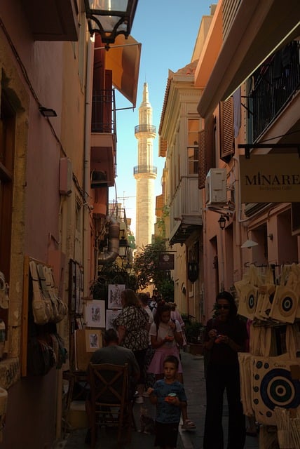 Kreta, Architektur, Minarett, Straße