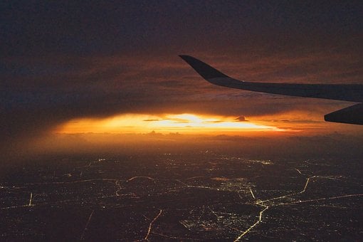 Vliegtuig, Luchtfoto, Zonsondergang