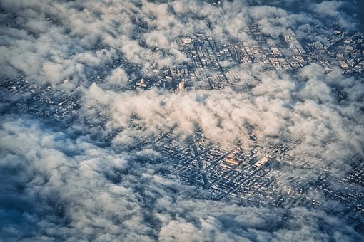 Luchtfoto, Stad, Mist, Wolken, Modern