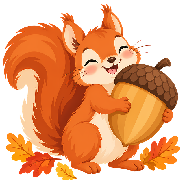 Free Cute Squirrel Giant Acorn illustration and picture