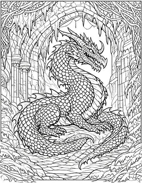 Libro Para Colorear, Dragón, Arte Lineal