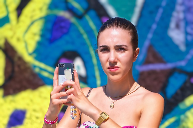 Frau, Smartphone, Stilvoll, Fotografie