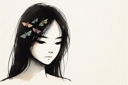 Mujer, Mariposas, Dibujo, Surrealismo