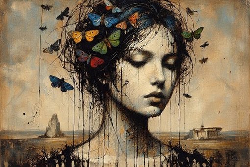 Mujer, Mariposas, Naturaleza, Arte