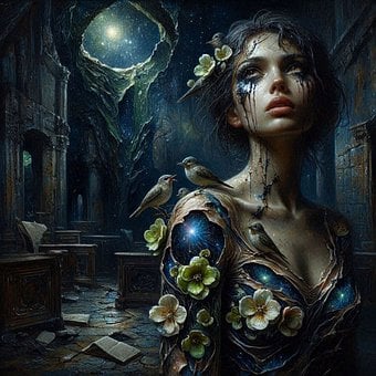Surrealismo, Fantasía, Mujer, Flores