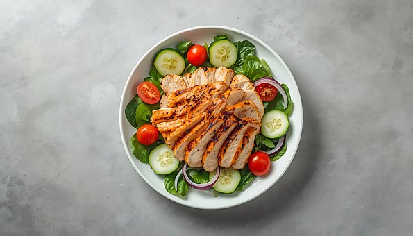 Grillet Kylling, Salat, Agurker, Tomater