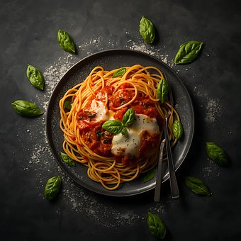 Spaghetti, Plade, Pesto, Basilikum
