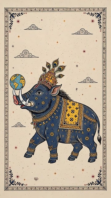 Avatar Varaha, Jabalí, Pintura Madhubani