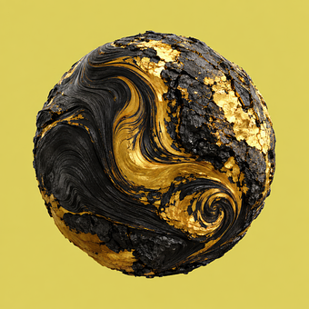 Esfera Preta, Textura Dourada
