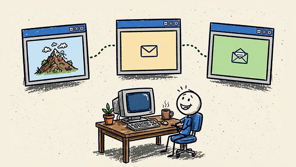 E-Mail, Ilustracja, Komputer, Biurko