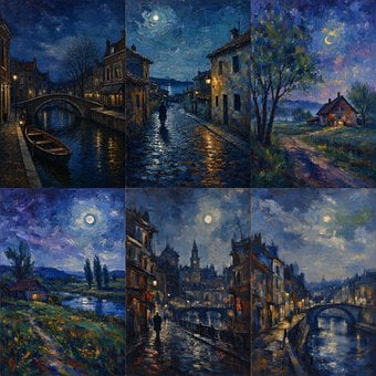 Natureza, Pintura De Paisagem, Lua