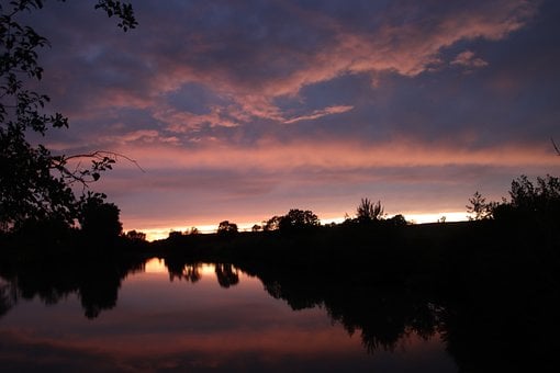 Solnedgang, Refleksion, Sø, Natur, Træer