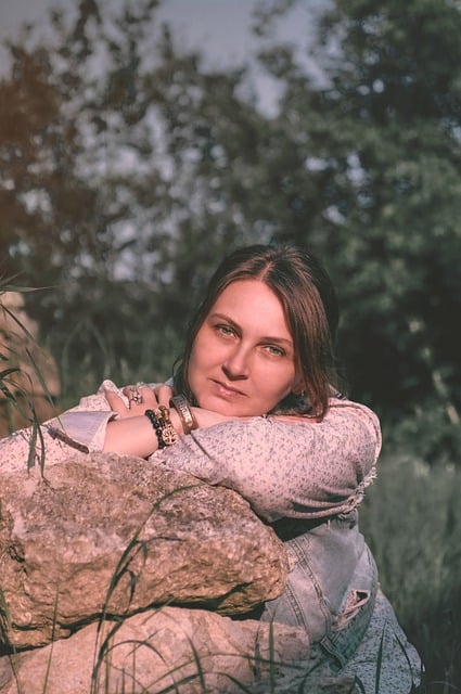 Frau, Porträt, Natur, Felsig, Sommerlich