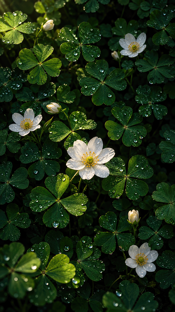 Trevo, Flores Brancas, Gotas De Água